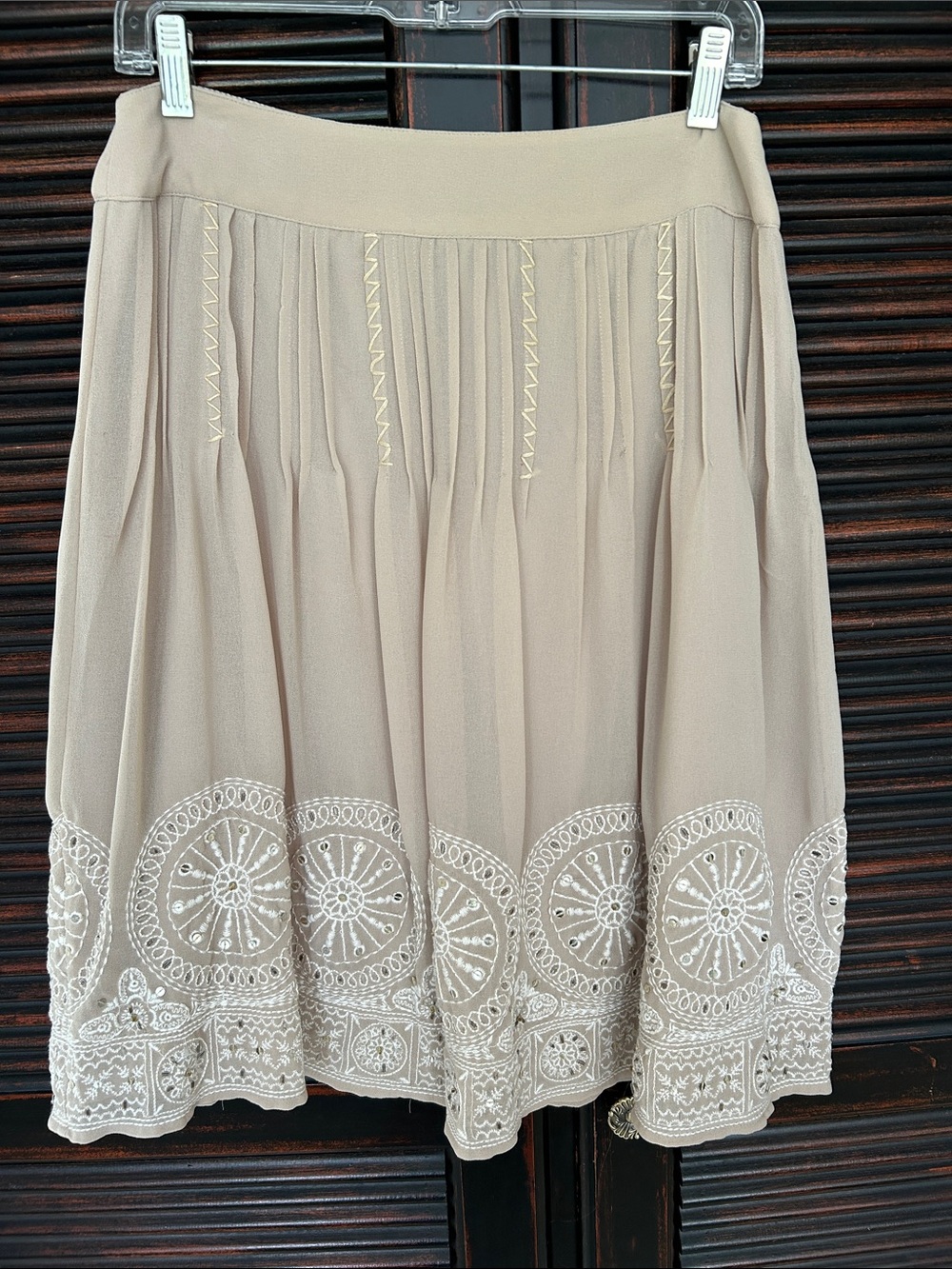 Chico's Beige Embroidered Circle Skirt